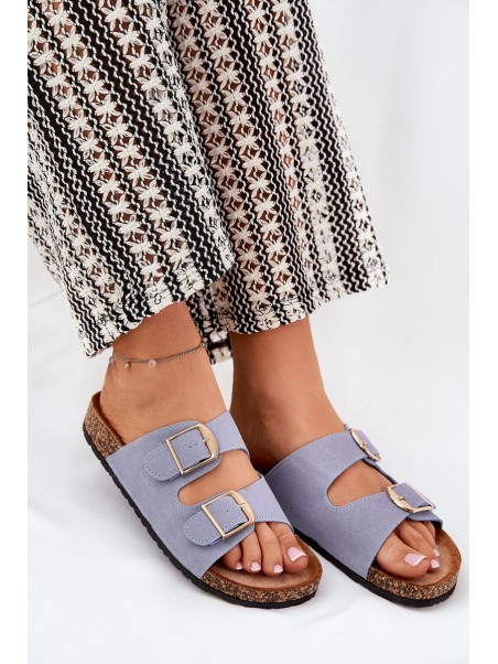 Womens Sandals On Cork Platform With Golden Buckles Blue Lisavionea