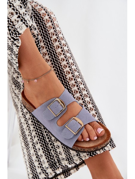 Womens Sandals On Cork Platform With Golden Buckles Blue Lisavionea