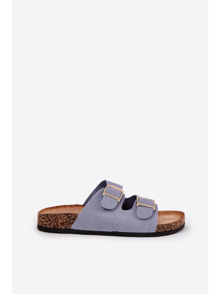 Womens Sandals On Cork Platform With Golden Buckles Blue Lisavionea