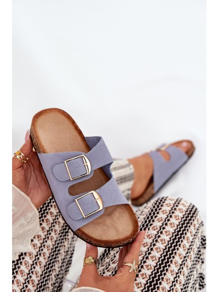 Womens Sandals On Cork Platform With Golden Buckles Blue Lisavionea