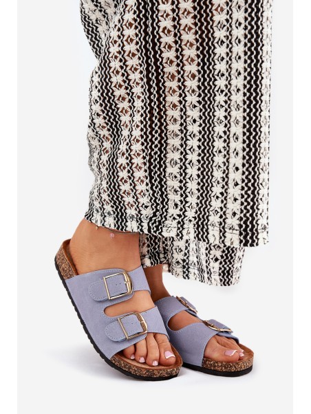 Womens Sandals On Cork Platform With Golden Buckles Blue Lisavionea