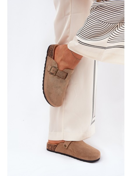 Women's clogs and on a platform with buckle khaki Selio