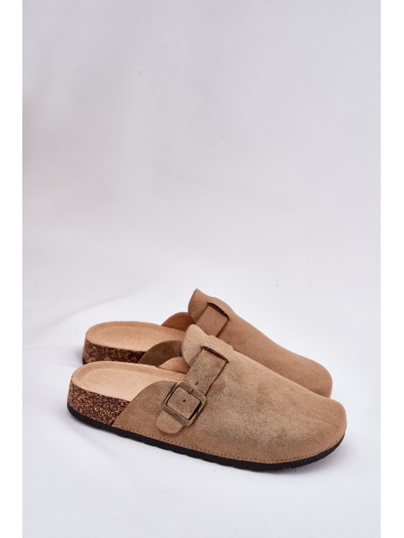 Women's clogs and on a platform with buckle khaki Selio
