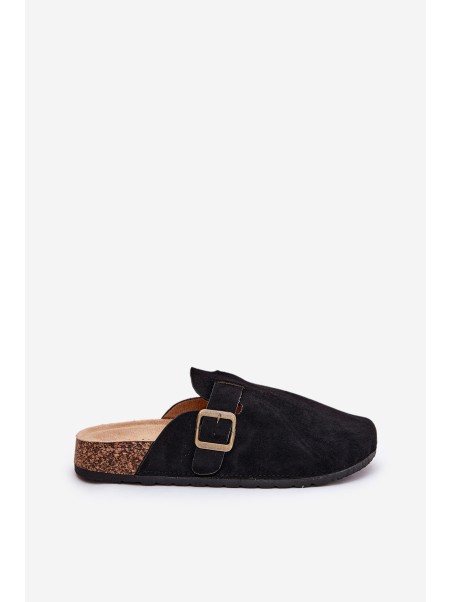 Ladies Slippers and On Platform With Buckle Black Selio