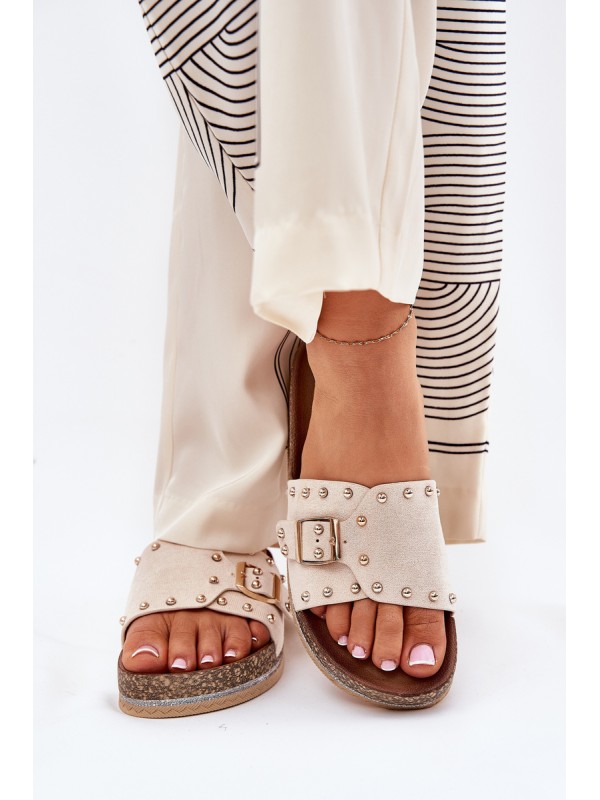 Women Sandals On Platform With Buckle And Studs Beige Nusithia 2
