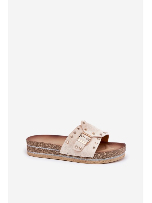 Women Sandals On Platform With Buckle And Studs Beige Nusithia