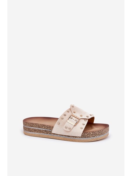 Women Sandals On Platform With Buckle And Studs Beige Nusithia
