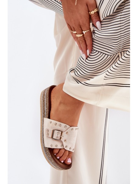 Women Sandals On Platform With Buckle And Studs Beige Nusithia