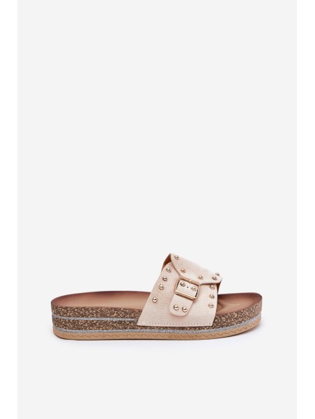 Women Sandals On Platform With Buckle And Studs Beige Nusithia