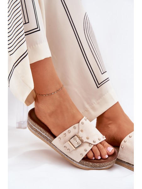 Women Sandals On Platform With Buckle And Studs Beige Nusithia
