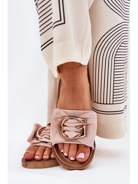 Flat Women's Slippers With Decorative Detail Pink Nellodra