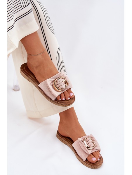 Flat Women's Slippers With Decorative Detail Pink Nellodra