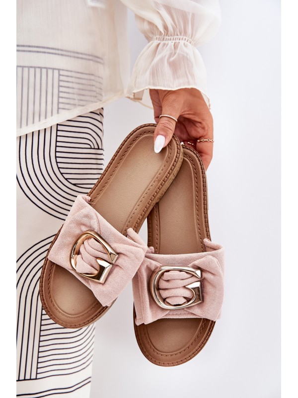 Flat Women's Slippers With Decorative Detail Pink Nellodra