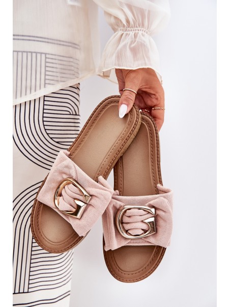 Flat Women's Slippers With Decorative Detail Pink Nellodra