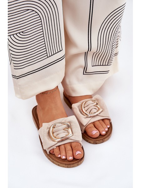 Flat Women's Slippers With Decorative Detail Beige Nellodra