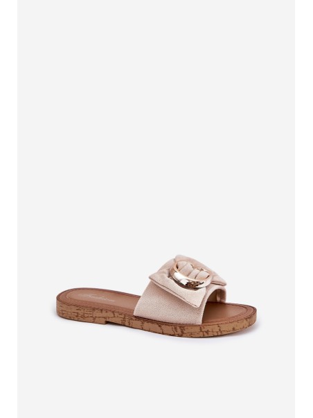 Flat Women's Slippers With Decorative Detail Beige Nellodra