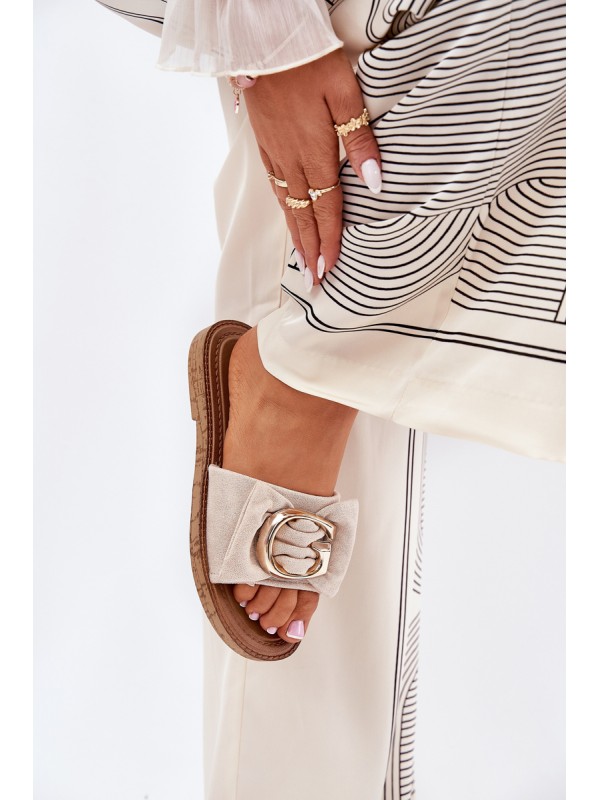 Flat Women's Slippers With Decorative Detail Beige Nellodra