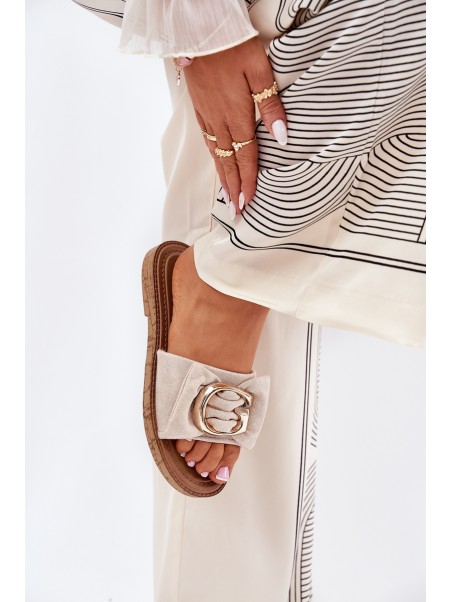 Flat Women's Slippers With Decorative Detail Beige Nellodra