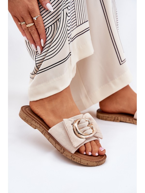Flat Women's Slippers With Decorative Detail Beige Nellodra