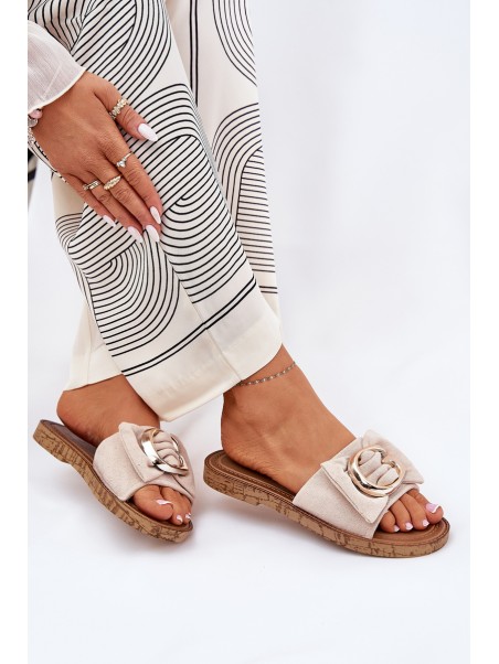 Flat Women's Slippers With Decorative Detail Beige Nellodra