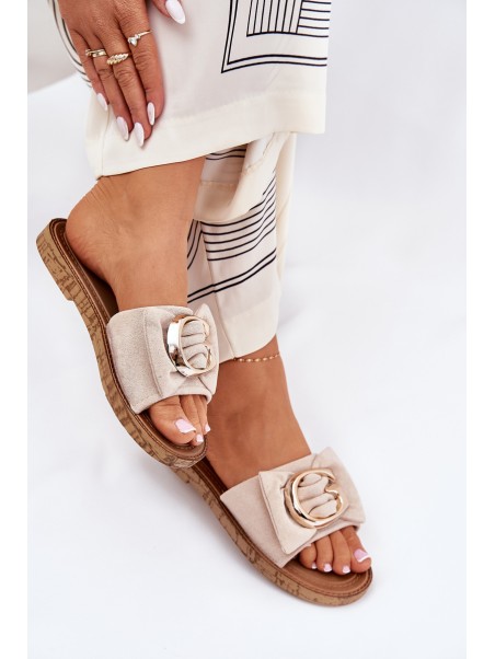 Flat Women's Slippers With Decorative Detail Beige Nellodra