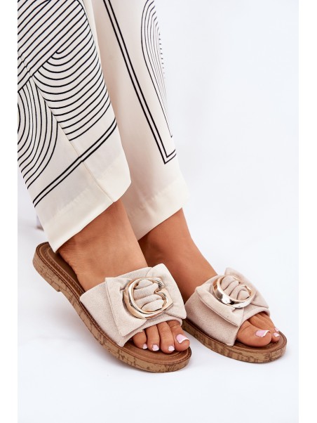 Flat Women's Slippers With Decorative Detail Beige Nellodra