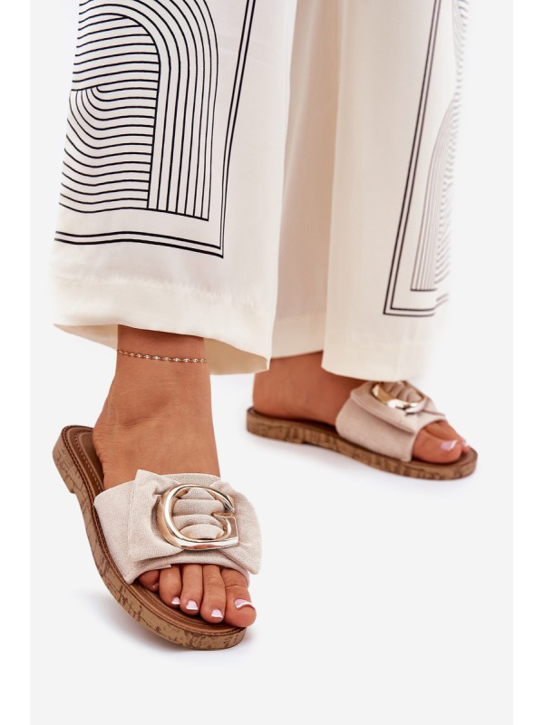 Flat Women's Slippers With Decorative Detail Beige Nellodra