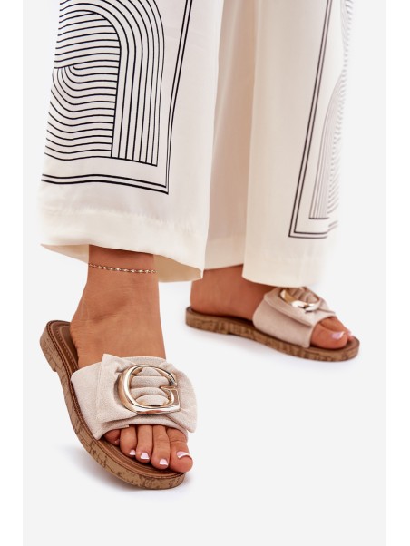 Flat Women's Slippers With Decorative Detail Beige Nellodra
