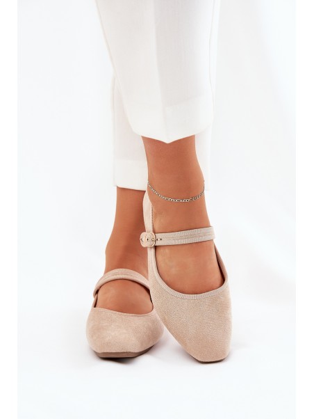Ballet Flats With Strap And Buckle Eco Suede Beige Vikilora