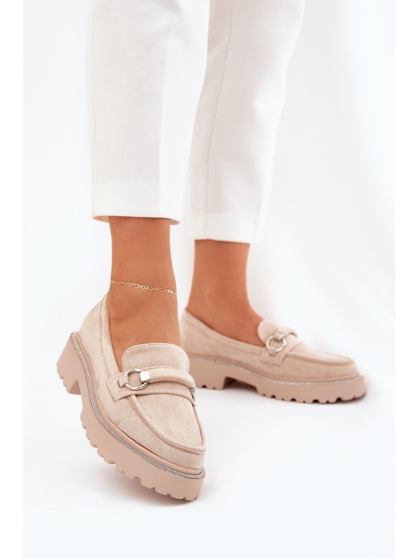 Women's Moccasins Decorated with Rhinestones Beige Patina