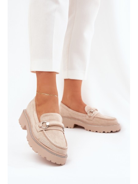 Women's Moccasins Decorated with Rhinestones Beige Patina