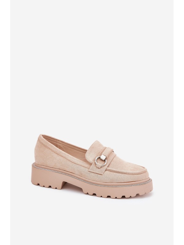 Women's Moccasins Decorated with Rhinestones Beige Patina