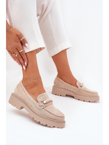 Women's Moccasins Decorated with Rhinestones Beige Patina