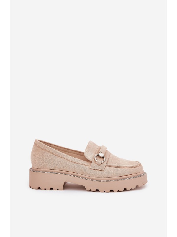 Women's Moccasins Decorated with Rhinestones Beige Patina