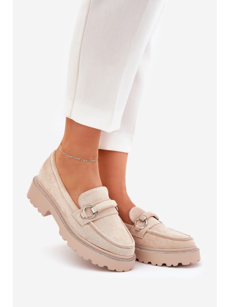 Women's Moccasins Decorated with Rhinestones Beige Patina
