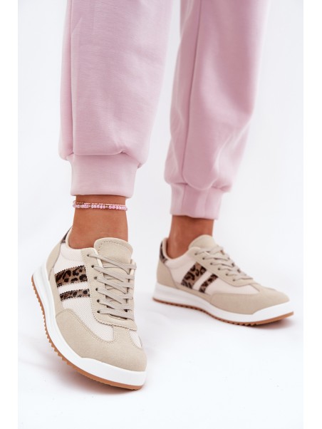 Women's Sneakers Made Of Eco Suede Leopard Beige Marinils