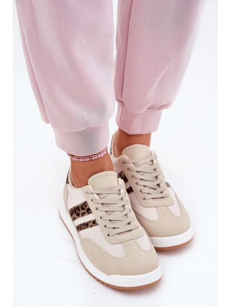 Women's Sneakers Made Of Eco Suede Leopard Beige Marinils