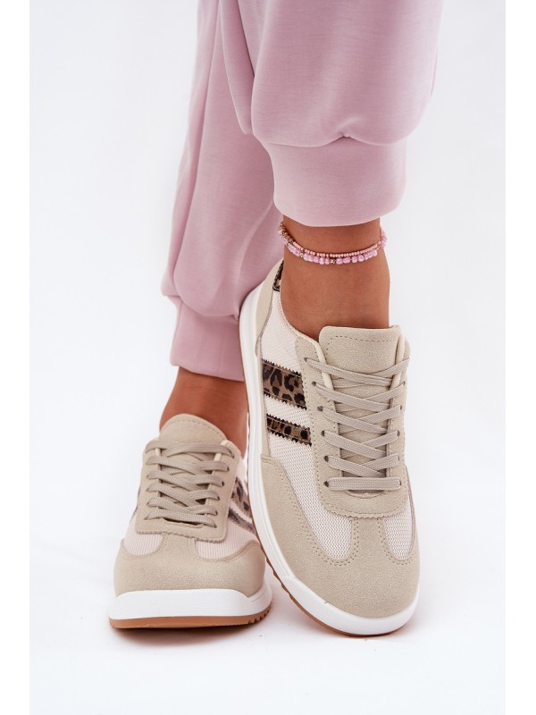 Women's Sneakers Made Of Eco Suede Leopard Beige Marinils