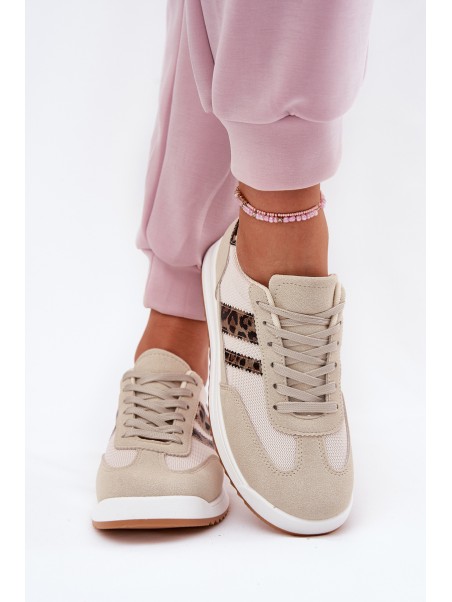 Women's Sneakers Made Of Eco Suede Leopard Beige Marinils