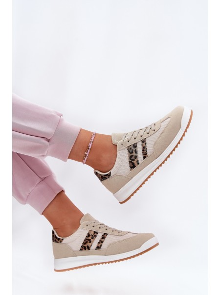 Women's Sneakers Made Of Eco Suede Leopard Beige Marinils