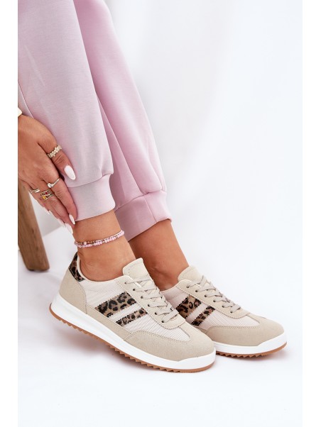 Women's Sneakers Made Of Eco Suede Leopard Beige Marinils