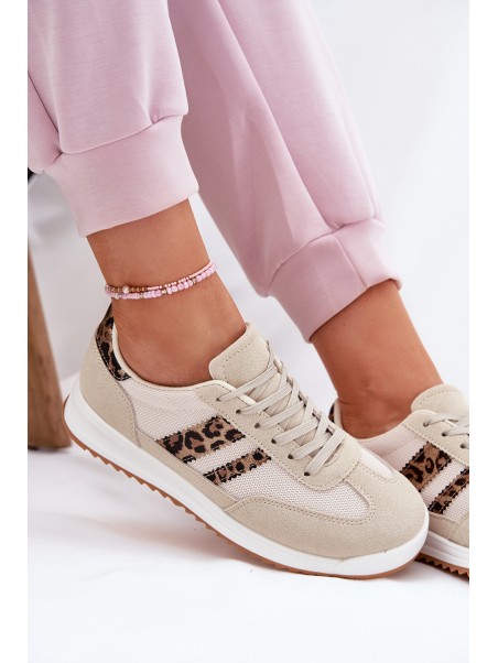 Women's Sneakers Made Of Eco Suede Leopard Beige Marinils