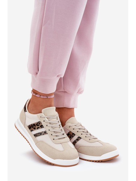 Women's Sneakers Made Of Eco Suede Leopard Beige Marinils