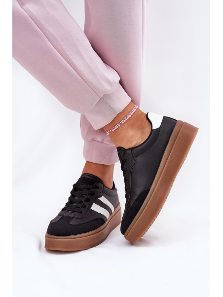 Women's Platform Sneakers Made of Eco Leather Black Elaraven