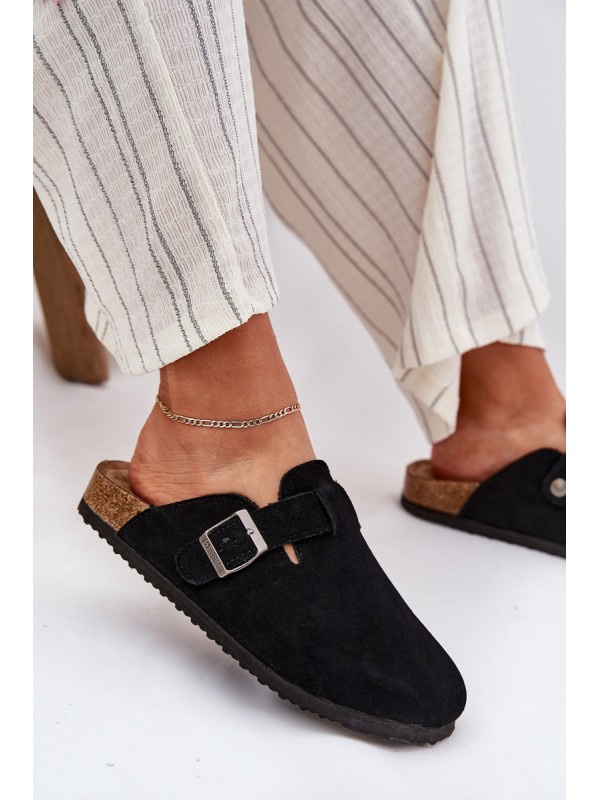 Suede Ladies Clogs With Buckle Big Star RR274A384 Black