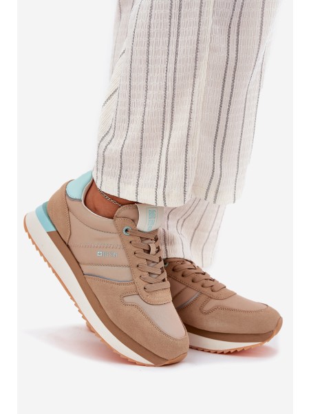Women Suede Sneakers Big Star RR274A048 HI-POLY SYSTEM Dark Beige