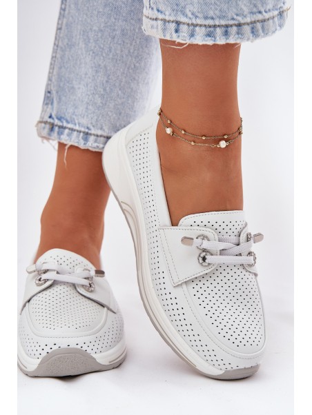 Leather Shoes Made Of Natural Leather On Platform Artiker 56C2101 White