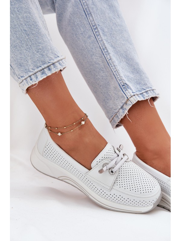 Leather Shoes Made Of Natural Leather On Platform Artiker 56C2101 White