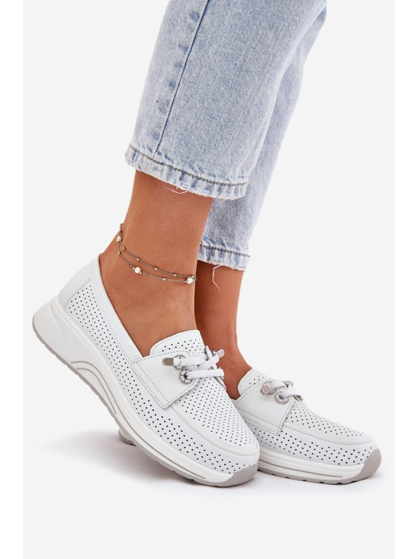 Leather Shoes Made Of Natural Leather On Platform Artiker 56C2101 White
