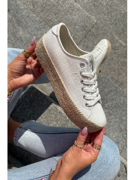 Womens Platform Sneakers With Weaving Lee Cooper LCW-25-02-3284 Light Beige